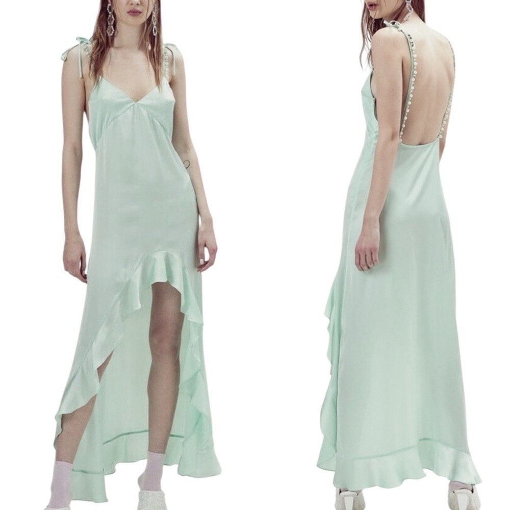 For Love and Lemons Lady Luck Pearl Strap Slip Dress Mint